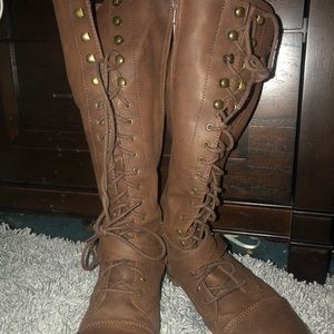 Knee High Brown Lace Up Boots